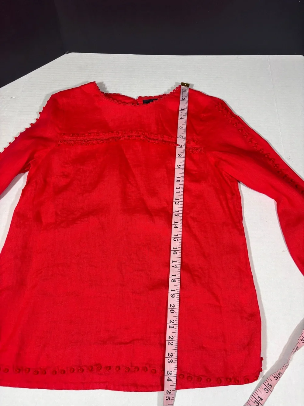 J Crew Embroidered linen top Size 4 Vibrant Red F0825 Lightweight Breathable
